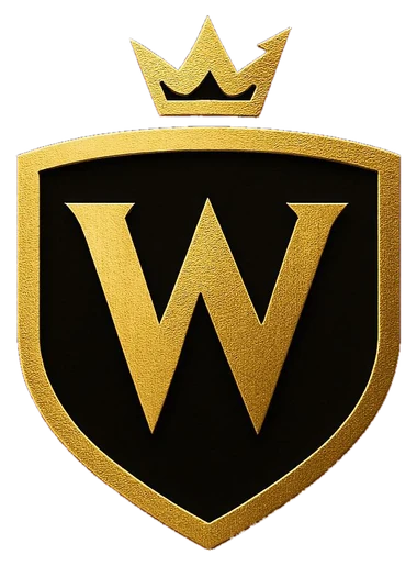 Escudo dorado de W Analytics con corona